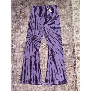 Victoria's Secret PINK Purple Tie Dye Flare Yoga Pants Crossover V-Waist XL NWT